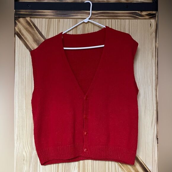 Hand Crafted Knit Vest Red XXL - Picture 1 of 3